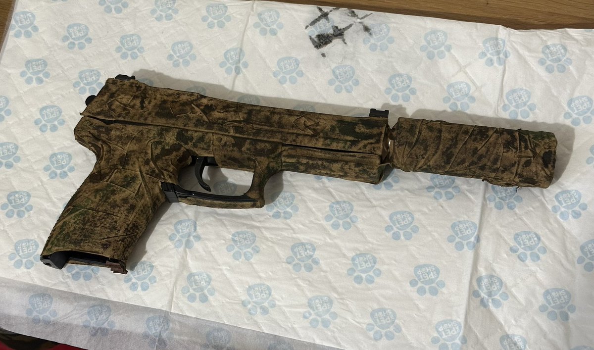 Andrew_Lowe's tweet photo. How my MK23 looks now - same but different. Had to peel off all the old tape after losing it, was soaked through.
On a side note, how refreshing to post a photo of a toy BB gun and have my account sanctioned #mk23 #airsoft #instadead https://t.co/XpjIEtKCIG