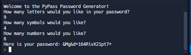 faratim's tweet photo. Day 4 of #100DaysofCode #Python 

Don't get hacked!  Use PyPass.  The password generator where you are in control and can create a password that's sure to keep you safe!

https://t.co/O8NKXgr5op https://t.co/8iTIiRLO2C