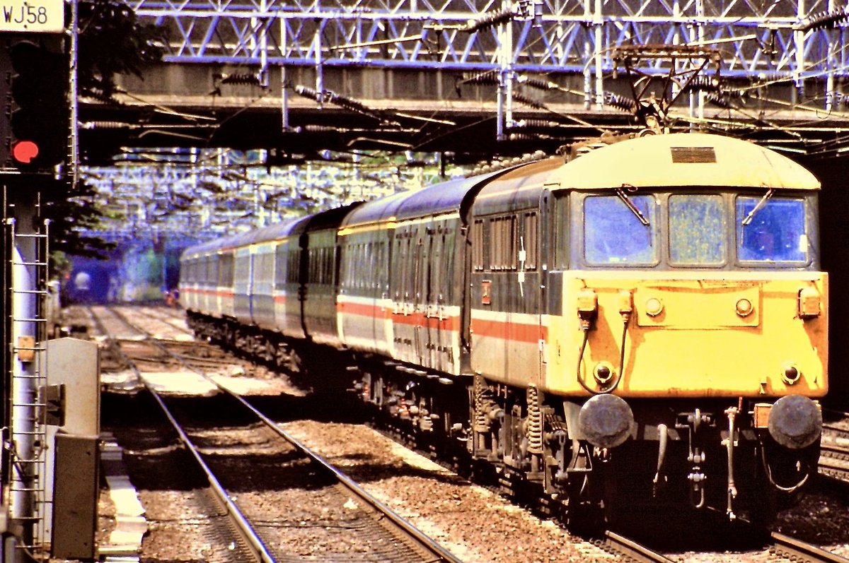 Transition time from British Rail to Intercity and Executive liveries being applied on the West Coast. Here’s an Up express racing through Watford Junction. Must of been around 1987 (ish!)