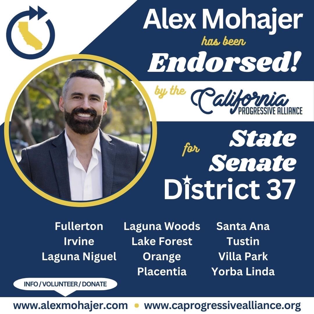 There’s a true progressive running for CA State Senator & his name is @AlexMohajer! Alex is unapologetically calling for a ceasefire, he does not take PAC or police money, & can often be found standing in solidarity with our people! We are proud to endorse #AlexMohajer for D37!