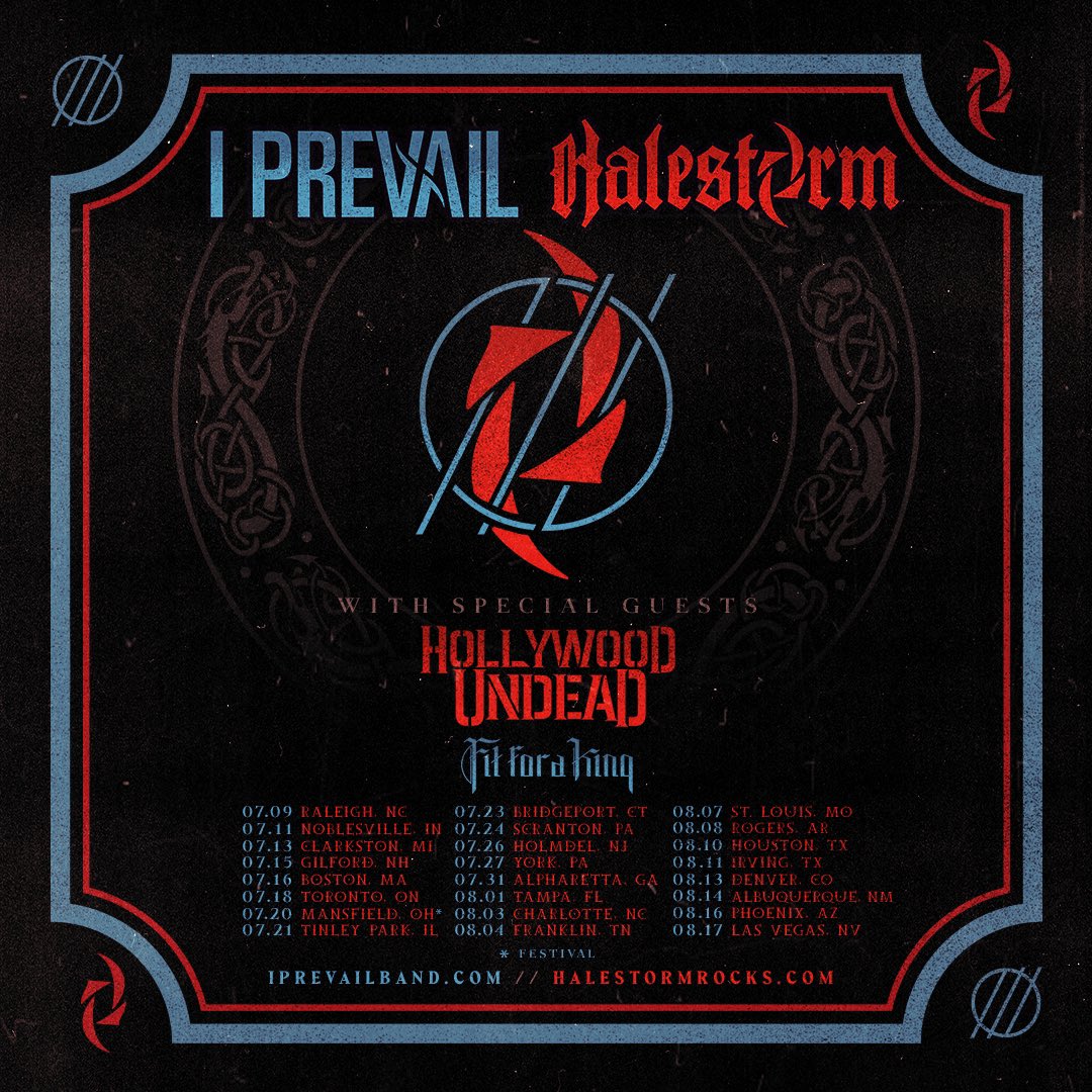 Excited to announce we are on the road with @IPrevailBand, @Halestorm, and @hollywoodundead this summer! Tickets on sale Friday @ 10am