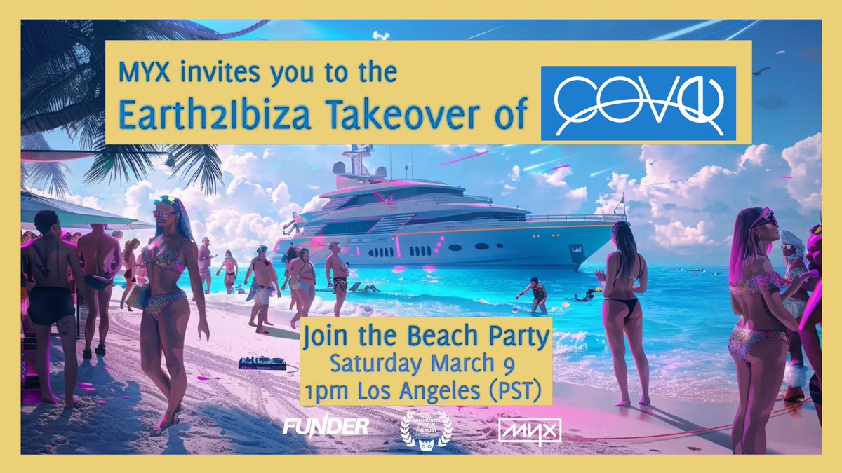 Earth2Ibiza's tweet image. 📣 Earth2Ibiza Residency at @myx_vr 📣
Join @e2m4rtian and @E2Claxx with a fresh set of house vibes, every 2 weeks, on our own VR Beach Club ☆ COVE ☆
Download GDWC finalists, MYX, for free on the app lab and join us on the beach
🚀 Launching THIS SATURDAY // 1pm PST // 9pm UTC
