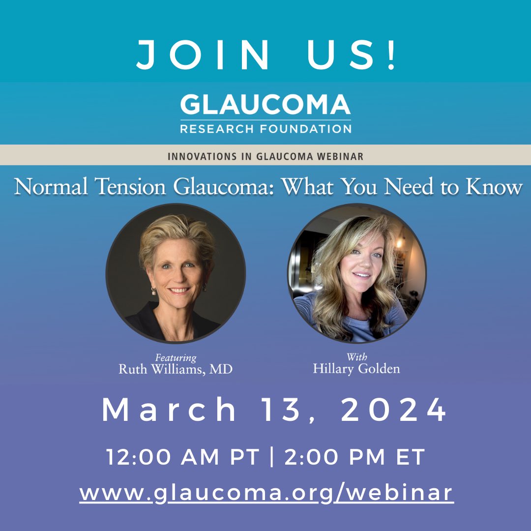 Join us for a free educational webinar, “Normal Tension Glaucoma: What You Need to Know.” Register: glaucoma.org/webinar