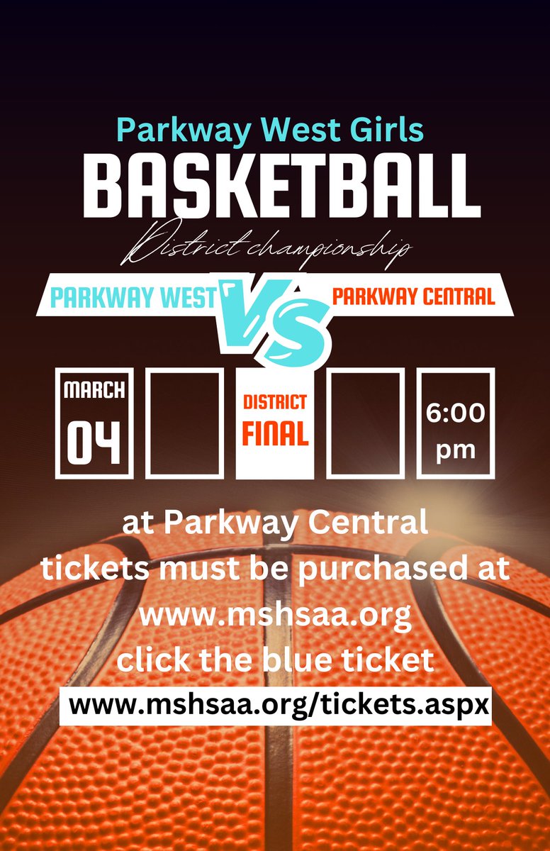 Huge night for our Varsity girls basketball team as they play for a district championship vs. Parkway Central at Parkway Central at 6:00pm Tickets must be purchased on the MSHSAA website. mshsaa.org/tickets.aspx GO HORNS!!