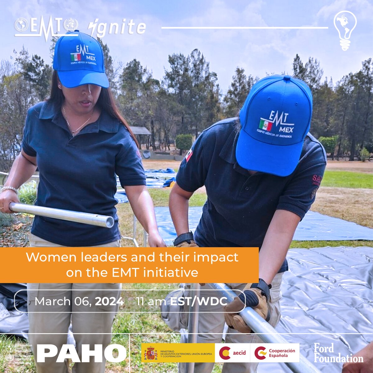 This week on #EMTignite we are amplifying women's voices and their contributions to Emergency Medical Teams (EMTs) in the Americas.

Join us to learn more about women's active roles on #EMTamericas.

paho.org/en/events/wome…