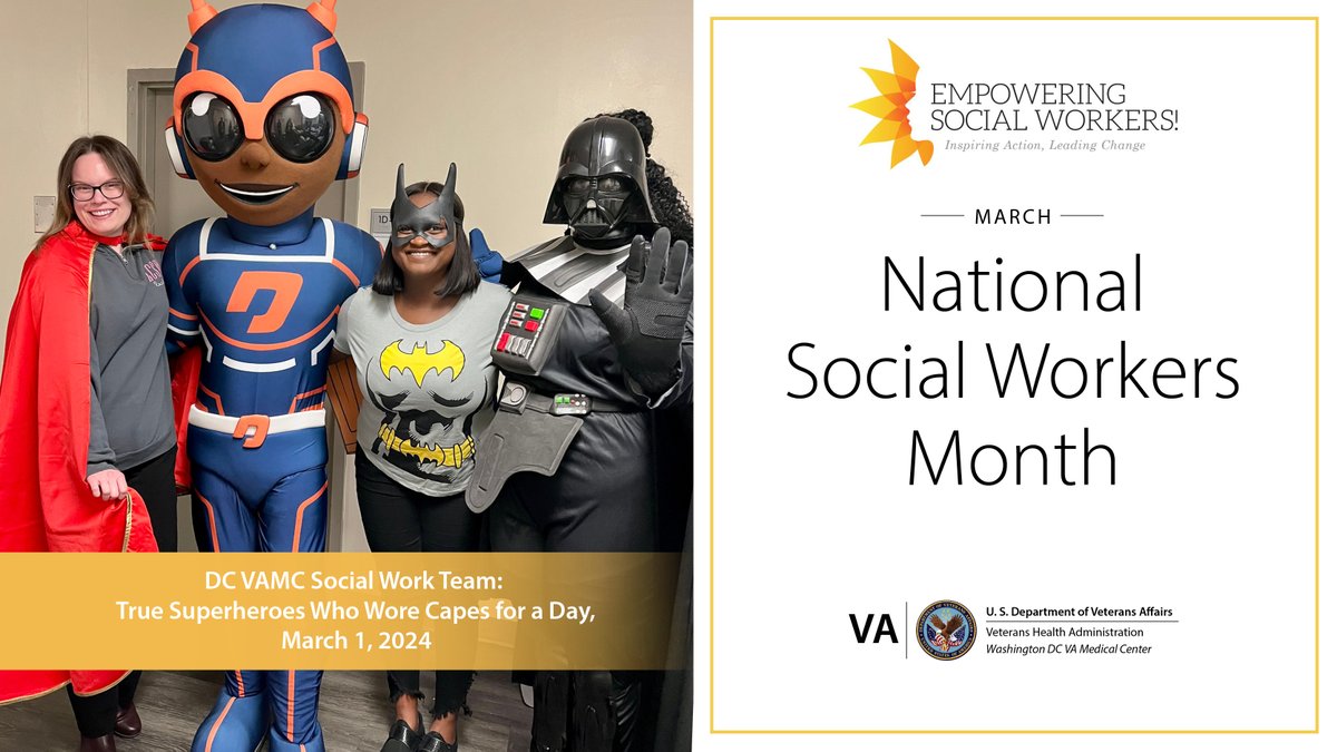 To begin National Social Work Month, DC VAMC social workers wore capes for Superheroes Day, March 1. Thank you social workers for helping Veterans understand their conditions & connecting them to resources to support their health and independence. #EmpoweringSocialWorkers