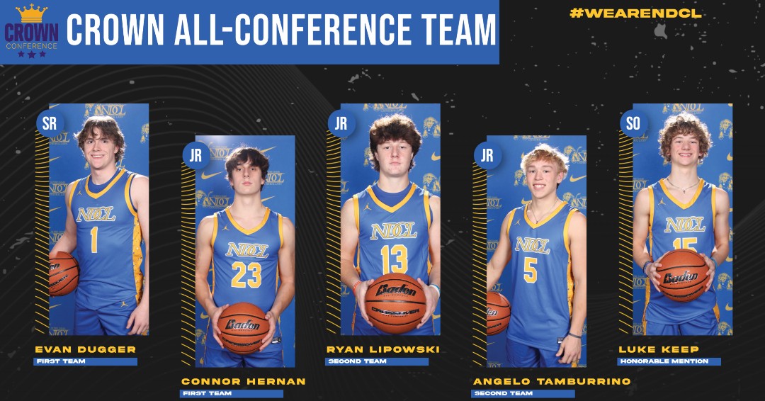 Congratulations to our five Crown All-Conference recipients from Boys Basketball! Dugger and C. Hernan were named to First Team, Lipowski and Tamburrino to Second Team, and Keep to Honorable Mention. To read more on our honorees, visit ndclathletics.org.

#WeAreNDCL