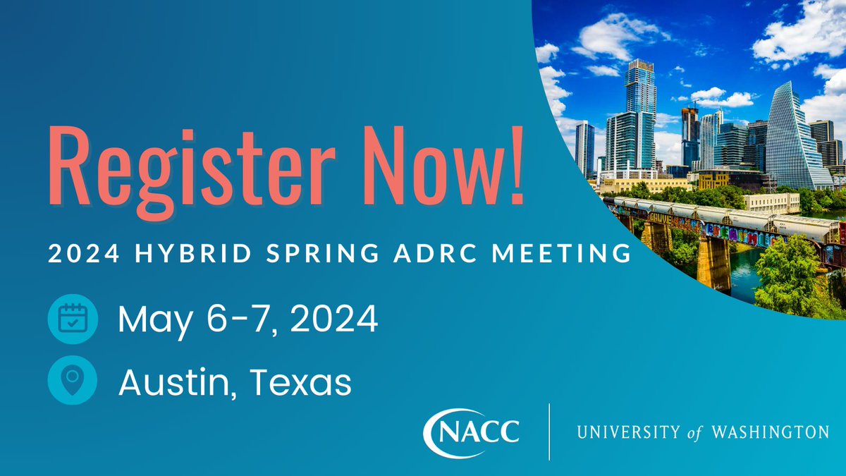 Register NOW for  the 2024 Spring #ADRCMeeting ! Join us virtually or in-person in Austin, TX on May 6-7, 2024. Room block information is available for in-person attendees upon registration. #NIAfundedADRC Sign-up now: cvent.me/5ldP4q