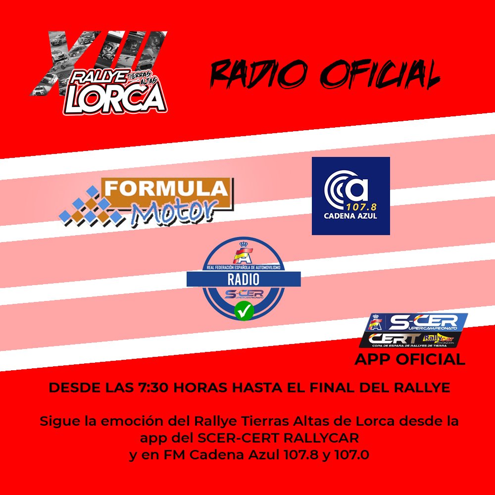 RTierrasAltas's tweet photo. 📌 Un año más @formulamotortw será la encargada de la retransmisión por radio 🎙️📻 de todo lo que suceda en la prueba. Se podrá escuchar a través de la APP del @SuperCER_RFEDA de manera online y en FM a través del 107.8 y el 107.0 a través de @CA107deportes https://t.co/clxRYKLnRx