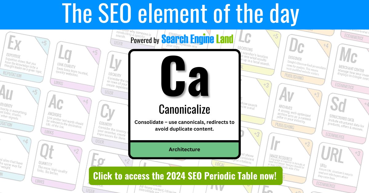 Have you heard? The 2024 #SEO Periodic Table is LIVE! (Not only that, it’s interactive! And free. And colorful. And informative. And awesome.) 

Go check it out! ~ searchengineland.com/seotable