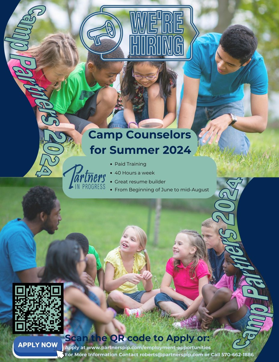 PartnersPIP's tweet photo. Become a Camp Counselor for Camp Partners today!

Apply by visiting: https://t.co/e6gllJWvGm

For more information:
📞 (570) 662-1886
📧 roberts@partnerspip.com

#PIP #PartnersInProgress #CampPartners #Hiring https://t.co/7WoM4HWfyp