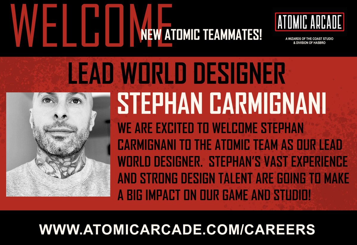 AtomicArcadeStu's tweet image. We are excited to welcome Stephan Carmignani to the atomic team as our lead world designer. Stephan's vast experience and strong design talent are going to make a big impact on our game and studio!