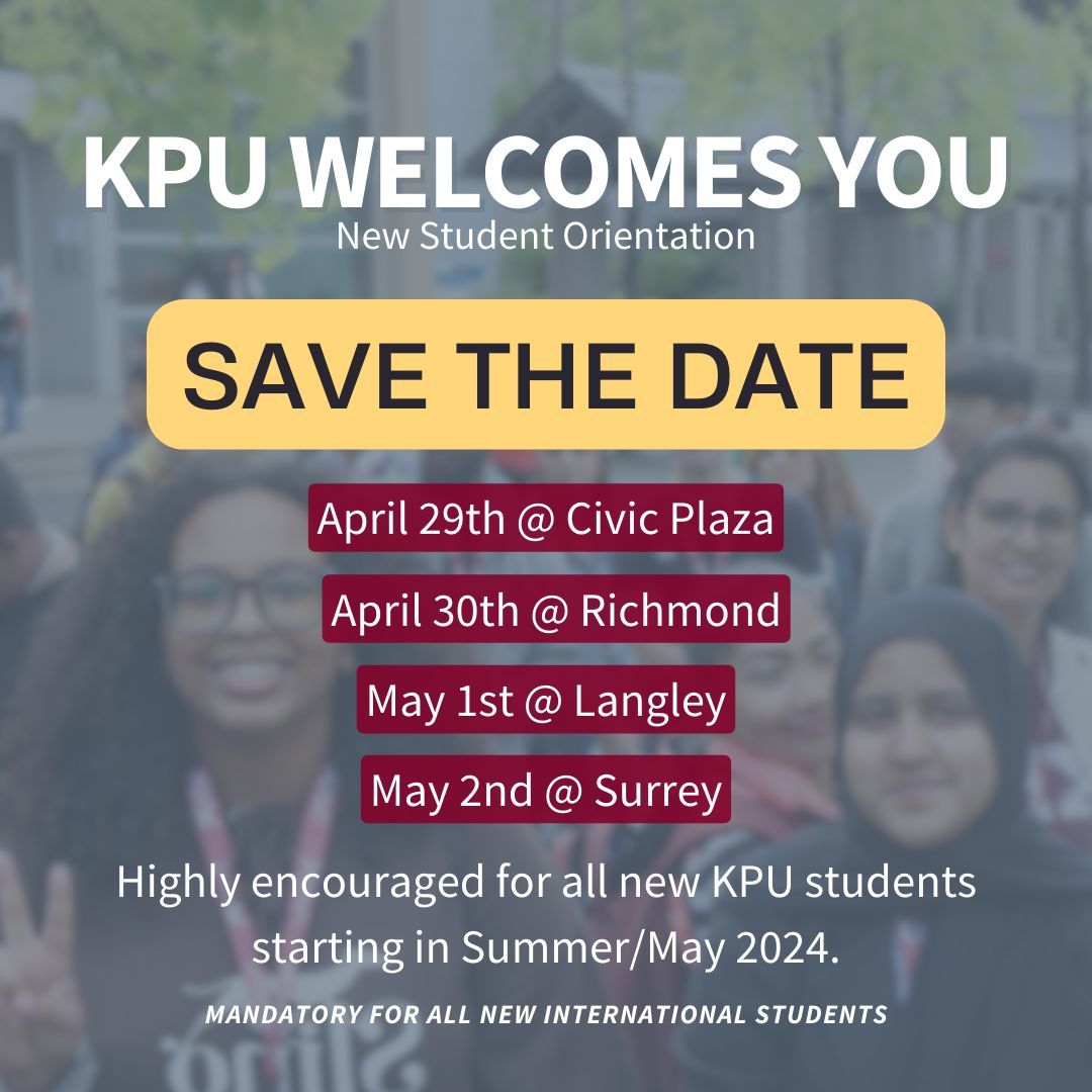 KPUorientation's tweet photo. MARK YOUR CALENDARS! 

KPU Welcomes You (New Student Orientation) registration will open on Monday, March 11th, 2024 @ 12:00pm PST. 

For more information: https://t.co/OOX5lz92wC 

#kwantlenu #kwantlen #kpu #university #studentlife #campuslife #orientation #newstudents https://t.co/osnHTBMQCB