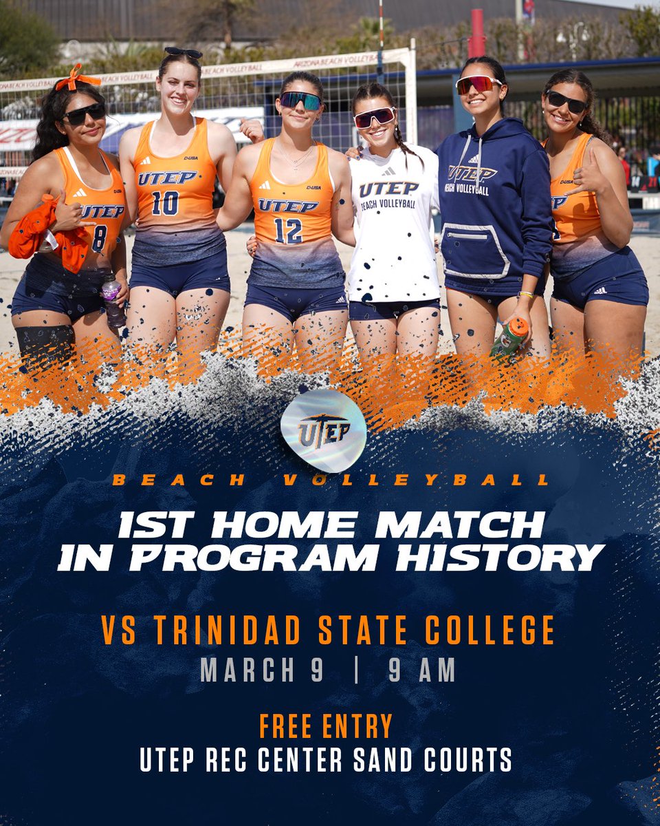 𝘖𝘬𝘢𝘺, 𝘪𝘵’𝘴 𝘩𝘢𝘱𝘱𝘦𝘯𝘪𝘯𝘨. 𝙀𝙑𝙀𝙍𝙔𝘽𝙊𝘿𝙔 𝙎𝙏𝘼𝙔 𝘾𝘼𝙇𝙈. First ever home match‼️ 🗓️ Saturday, Mar. 9 🆚 Trinidad State College ⏰ 9am MT 📍 UTEP Rec Center Sand Courts #PicksUp #HammerDown #ncaabeachvb