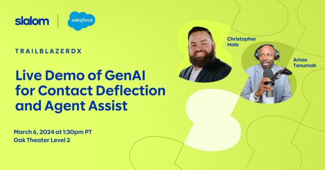 catherinetran26's tweet photo. Attending TrailblazerDX ’24? Join us for our session where we’ll be showcasing real-world examples of #GenAI use cases and how companies are revolutionizing customer and agent experiences with #Salesforce and AI. #TDX24 #SlalomSalesforce https://t.co/ZbC4Zkn8af https://t.co/1G4Dz2b71u