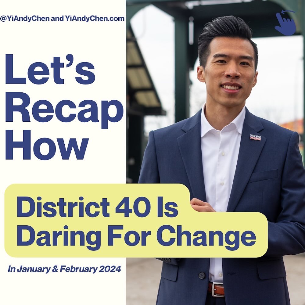YiAndyChen's tweet photo. Swipe to see our recap and how weโre #DaringforChange in January and February!
#AndyChen #District40 https://t.co/FaINiaFLRp