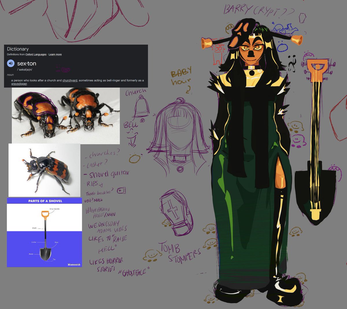 MOPTOPUS's tweet image. New bug who dis? Y’all ever heard of a burying beetle? Well I’m making a nun/horror fanatic/gravedigger/jackolatern/they/them girlie
#bugoc #characterdesign #originalcharacter