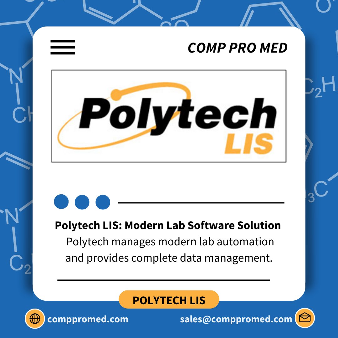 CompProMed's tweet image. Polytech LIS
comppromed.com
#clinicallabdirector #labdirector #labmanager #laboratoryinformationsystem #pgx #labinformatics #LIMS #CAP #CLIA #cytology #toxicology #pathology #pharmacogenic #RCM #EHR #Interoperability