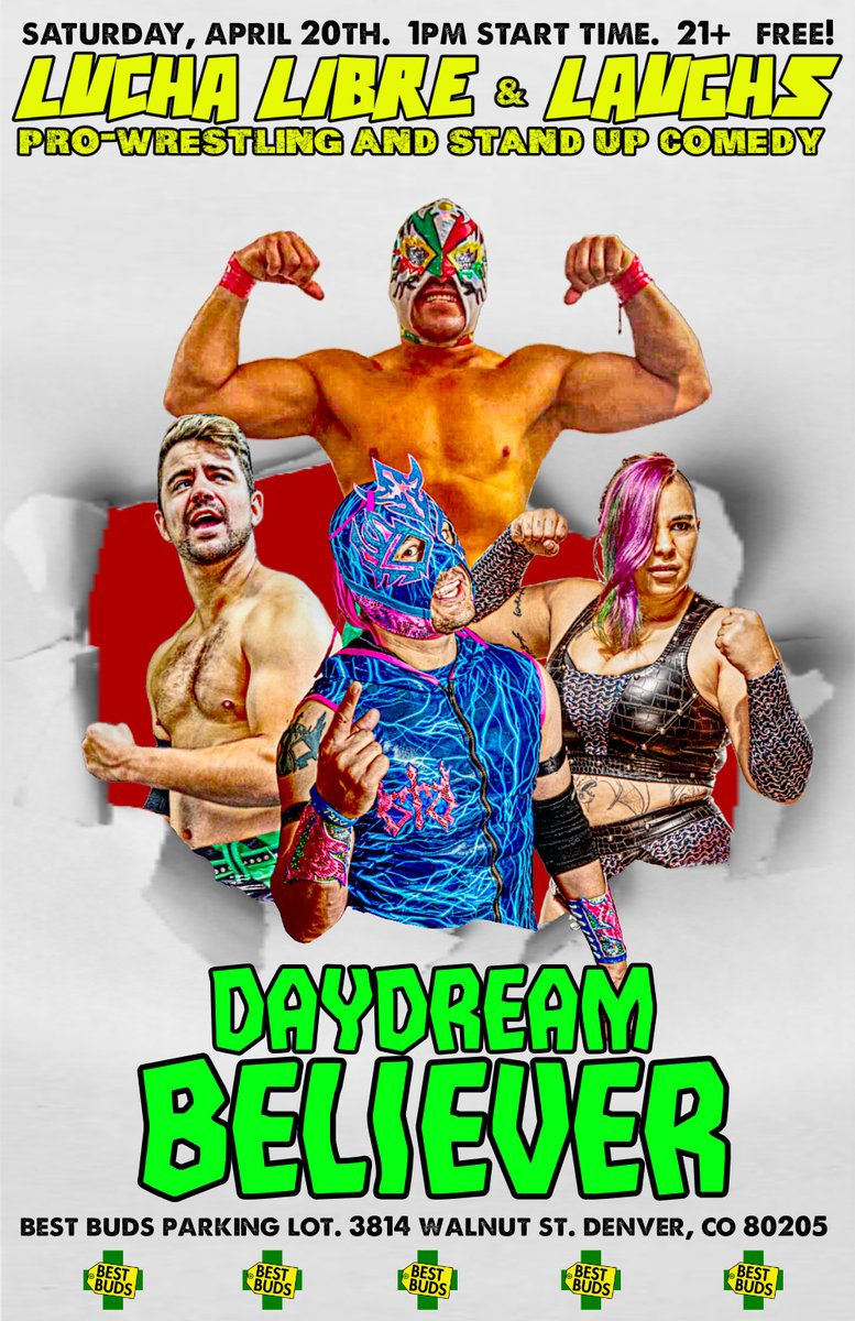 LuchaLibreLaugh's tweet photo. WHAT'S NEXT? 
How about a FREE SHOW at the grand opening of Best Buds dispensary at Walnut &amp; 38th?
Let's party! https://t.co/LOa4c0YzyC