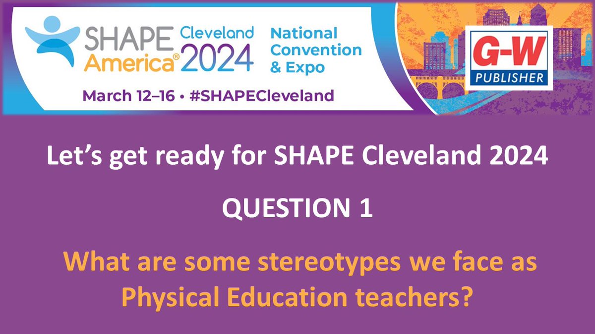 Let's get 'warmed-up' for #SHAPECleveland. 
Three #slowchat #physed #SecPhysEd questions this week to prepare for another great @SHAPE_America conference.