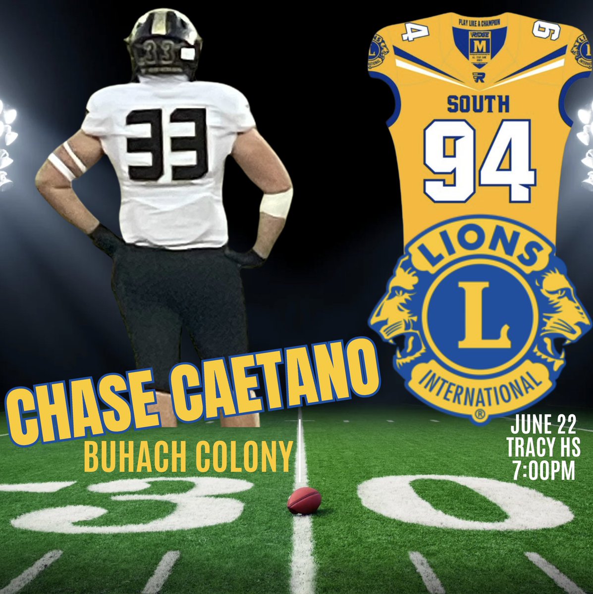 Congrats to <a href="/bdp_chase33/">Chase Caetano</a> of Buhach Colony High School for being selected to the South team of the Lions' All-Star game! <a href="/CalHiSports/">Cal-Hi Sports</a> <a href="/BlackHatFootbal/">Richard T. Estrada</a>