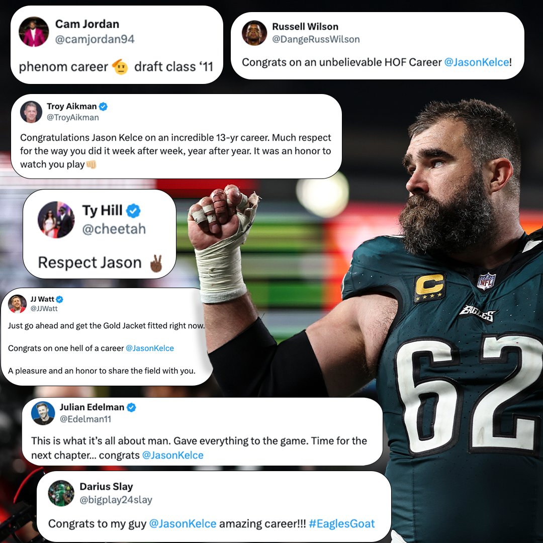 NFL's tweet photo. The football world reacts to Jason Kelce's retirement 💚🤍

@JasonKelce | @Eagles https://t.co/Yw0pXFMTEu