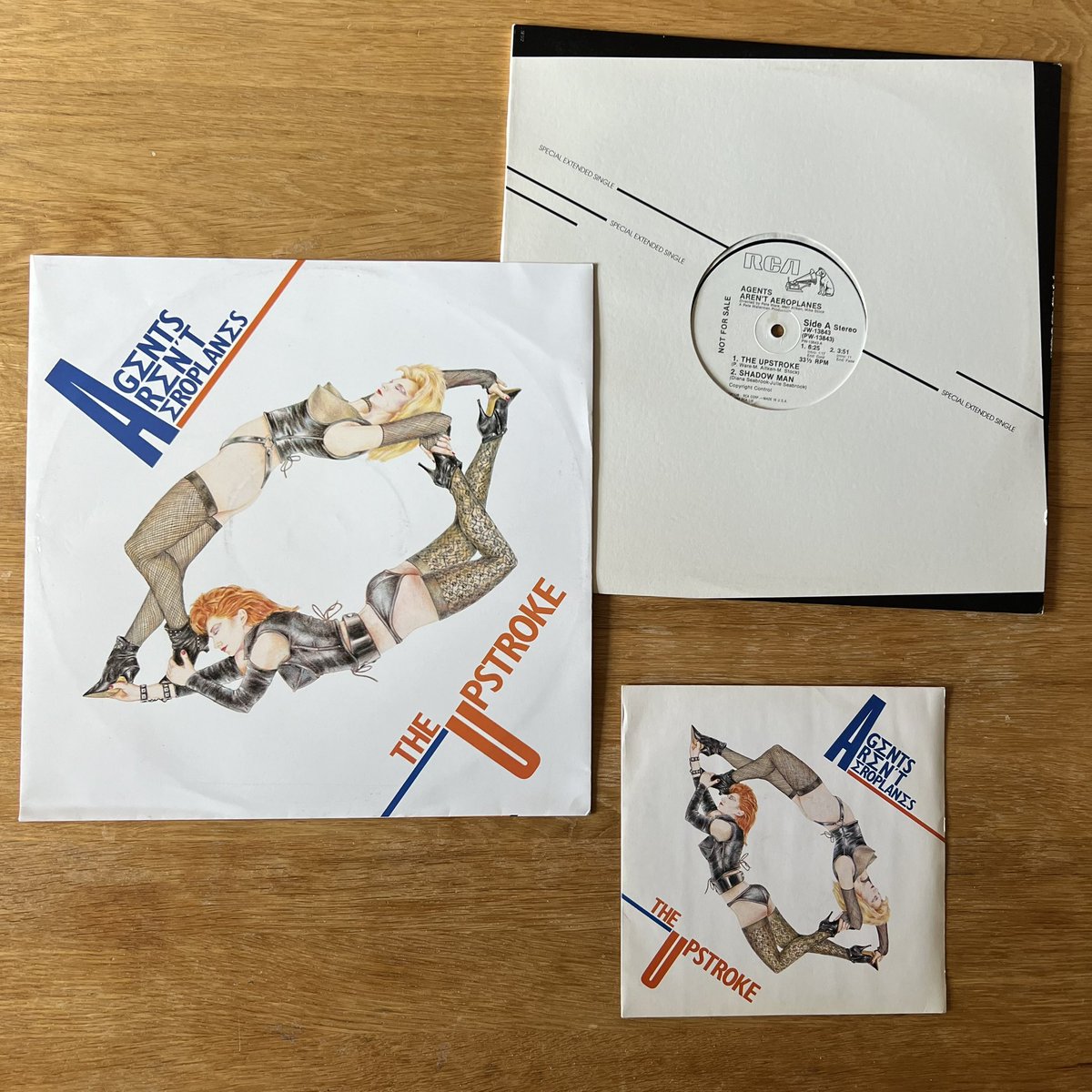RetroPopBoy's tweet image. Here is the very first single produced by #StockAitkenWaterman: “The Upstroke”, by Agents Aren’t Aeroplanes. Released in 1984. Pictured are the UK 7” and 12”, and the US promo 12”. #SAWCollection #PWLCollection #PWL40 @PWLHitFactory @mikestockmusic @matt_aitken25 @PeteWatermanOBE