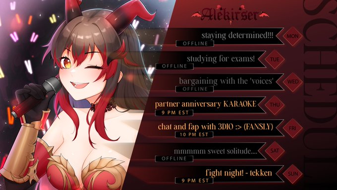 THIS WEEK'S SCHEDULE! (MAR 4 - 10)

it's my partner anniversary this week! i'm taking the usual tuesday's