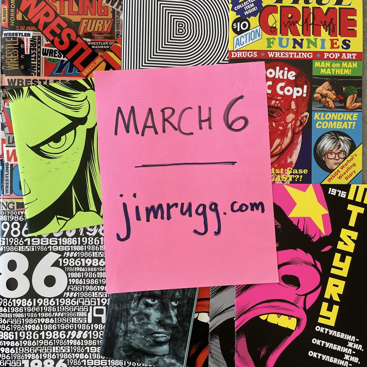 SPRING BREAK SALE! Starts Wednesday, 3/6. If you missed any of my zines or comics last fall — this is your chance. 1986 zine, BW, True Crime Funnies, Rambo, Wrestling…tell a friend!