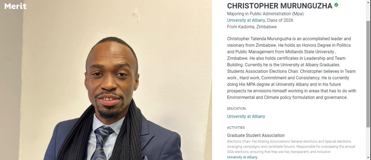 Christopher Murunguzha secures Top Post at  US Varsity*
meritpages.com/ambassador95
We are pleased to announce that @⁨Ambassador Dr Chris⁩  has been appointed as the University at Albany Graduate Student Association Elections Chair. In this role, Christopher will be responsible for