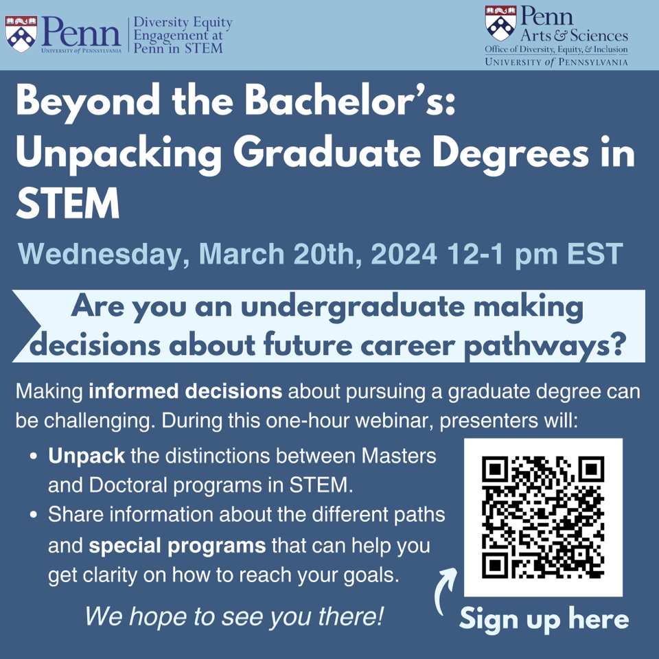 Are you curious about the differences between Master's and Doctoral degrees in STEM? Join us for our upcoming webinar, where we'll delve into the world of STEM graduate degrees!  This webinar will help you chart your course towards academic and professional success!