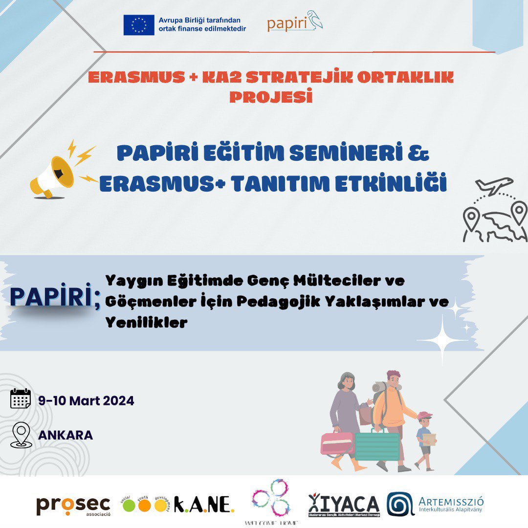 Papiri eğitim semineri & Erasmus+ tanıtım etkinliğine katılım ve Papiri projesi hakkında daha detaylı bilgi için;

iyaca.org/papiri/

#stratejicpartnership
#ka2 #trainingcourse #erasmusplus #migration #göçmen #youth #nonformaleducation 
#iyaca #papiri #proje