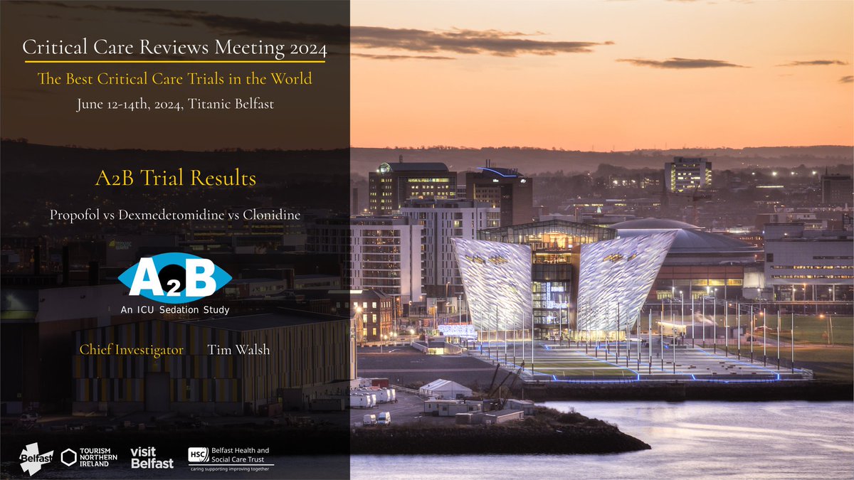 Another massive trial result - A2B Propofol vs Dexmedetomidine vs Clonidine for sedation in the ICU Presenter - @Ed_TimWalsh #CCR24 - The best critical care trials in the world Register - criticalcarereviews.com/meetings/ccr24