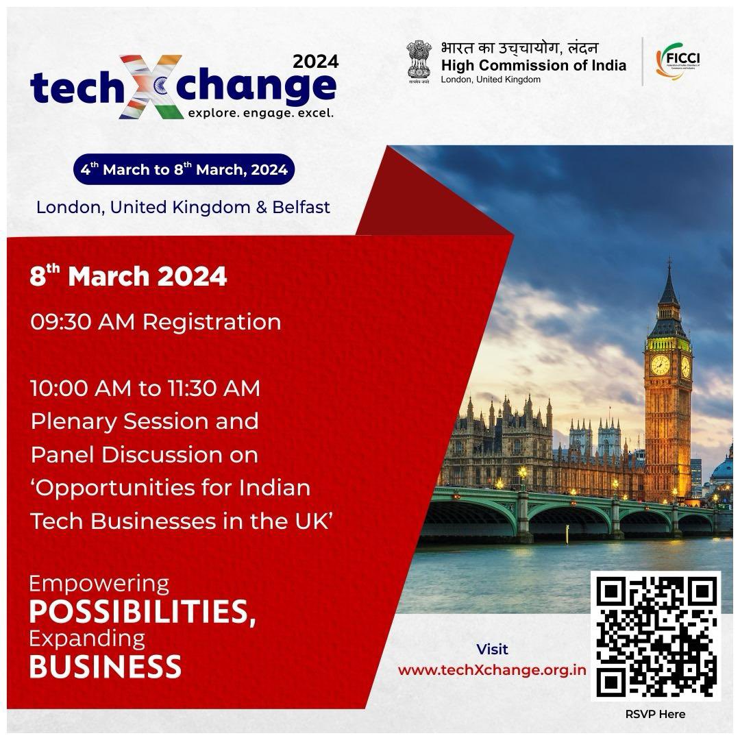 India in the UK (@hci_london) on Twitter photo #TechXchange2024 hosted by <a href="/HCI_London/">India in the UK</a> <a href="/ficci_india/">FICCI</a> is here. Join Indian Startups to discuss opportunities for tech collaboration, partnerships, investment and more on March 8 !
Scan the QR code below to register.
<a href="/MEAIndia/">Randhir Jaiswal</a> <a href="/DPIITGoI/">DPIIT India</a> <a href="/DoC_GoI/">Dept of Commerce, GoI</a> <a href="/VDoraiswami/">Vikram Doraiswami</a> <a href="/sujitjoyghosh/">Sujit Ghosh</a> #TechXchange2024 hosted by <a href="/HCI_London/">India in the UK</a> <a href="/ficci_india/">FICCI</a> is here. Join Indian Startups to discuss opportunities for tech collaboration, partnerships, investment and more on March 8 !
Scan the QR code below to register.
<a href="/MEAIndia/">Randhir Jaiswal</a> <a href="/DPIITGoI/">DPIIT India</a> <a href="/DoC_GoI/">Dept of Commerce, GoI</a> <a href="/VDoraiswami/">Vikram Doraiswami</a> <a href="/sujitjoyghosh/">Sujit Ghosh</a>