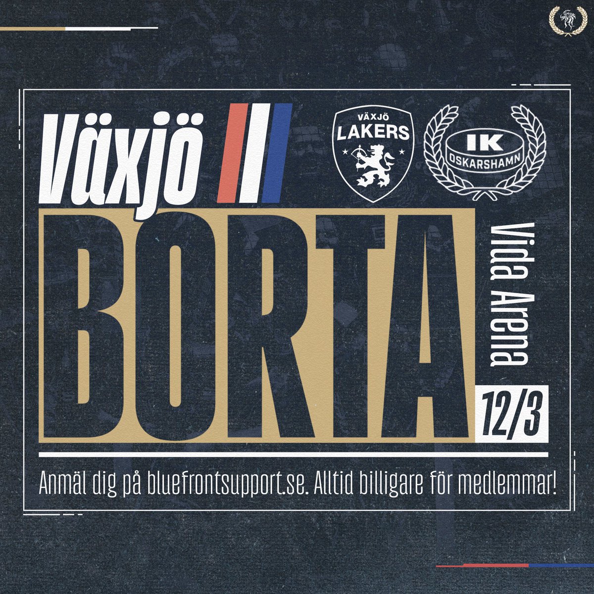 Resan till sista omgången i grundserien mot Växjö är öppen för anmälan.
Läs mer hur du anmäler dig på bluefrontsupport.se