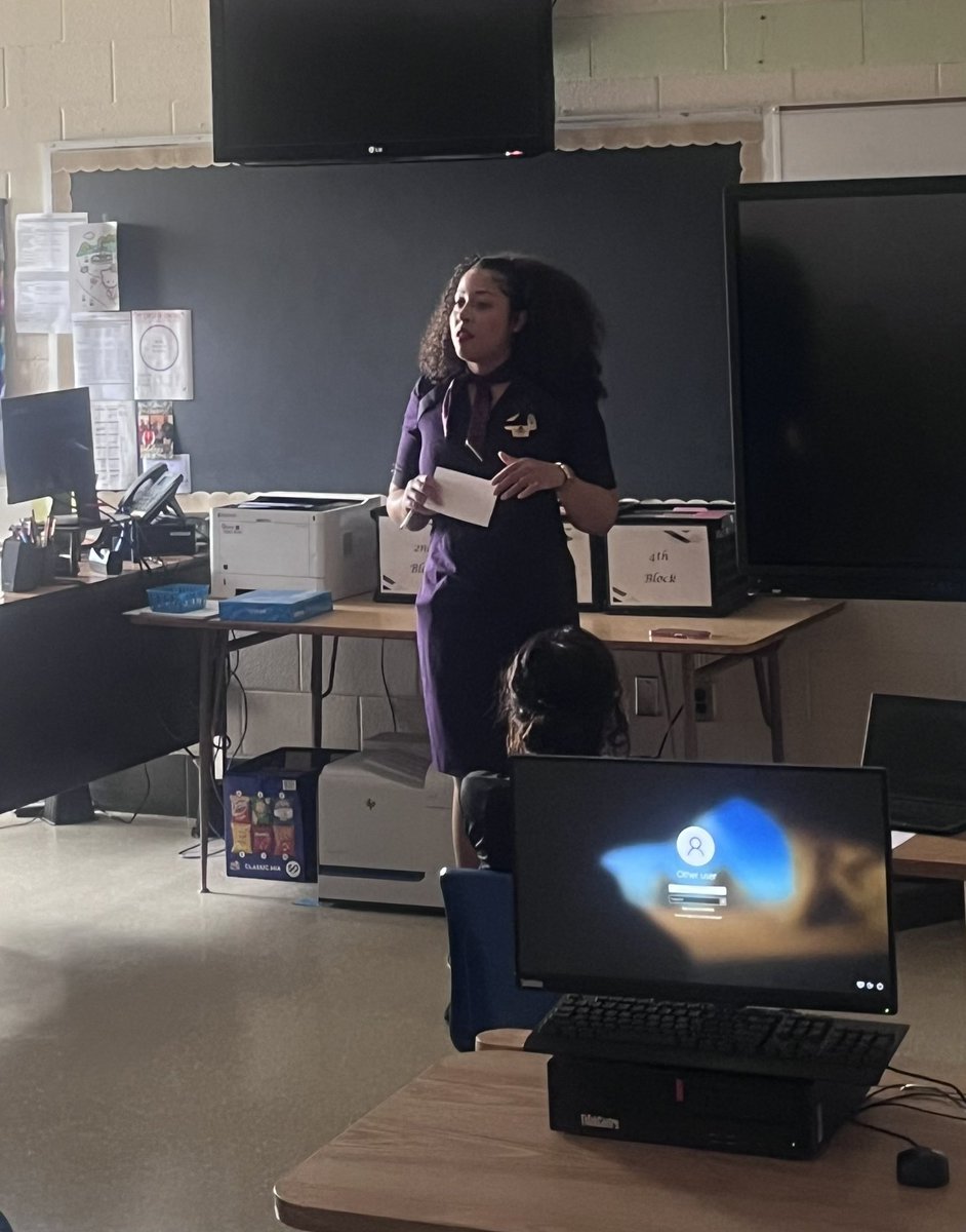 Ragsdale’s Hospitality and Tourism Class enjoyed meeting Ms. Turner and learning about being a flight attendant today. <a href="/QBAP_Glenn/">Marshal Glenn</a>