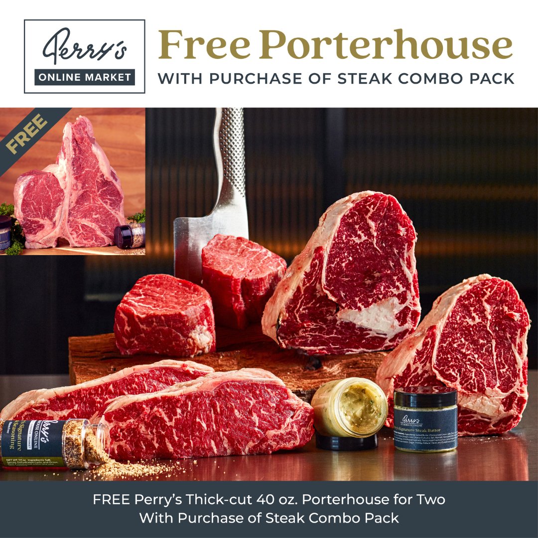 🥩 Limited Time Offer: Free Perry’s Thick-Cut 40 oz. Porterhouse for Two - Limited to the first 100 customers who purchase a Perry’s Steak Combo Pack for shipping to your door.

Shop Now: shop.perryssteakhouse.com/products/free-…