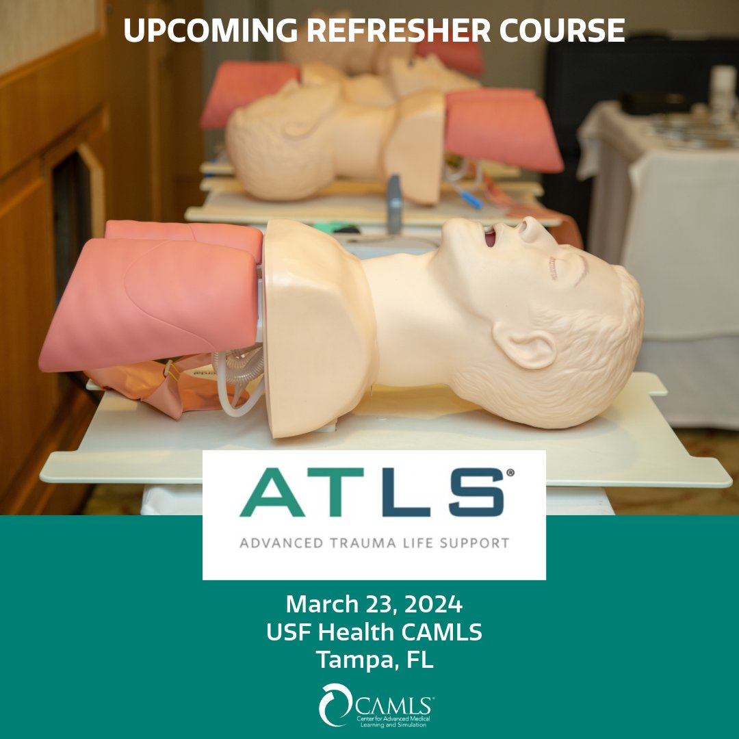 Fulfill your ATLS requirement at USF Health CAMLS with our Advanced Trauma Life Support Refresher Course on March 23, 2024. Ensure you meet essential standards in trauma patient care. Limited spaces left. Register here: bit.ly/3ulqbcG