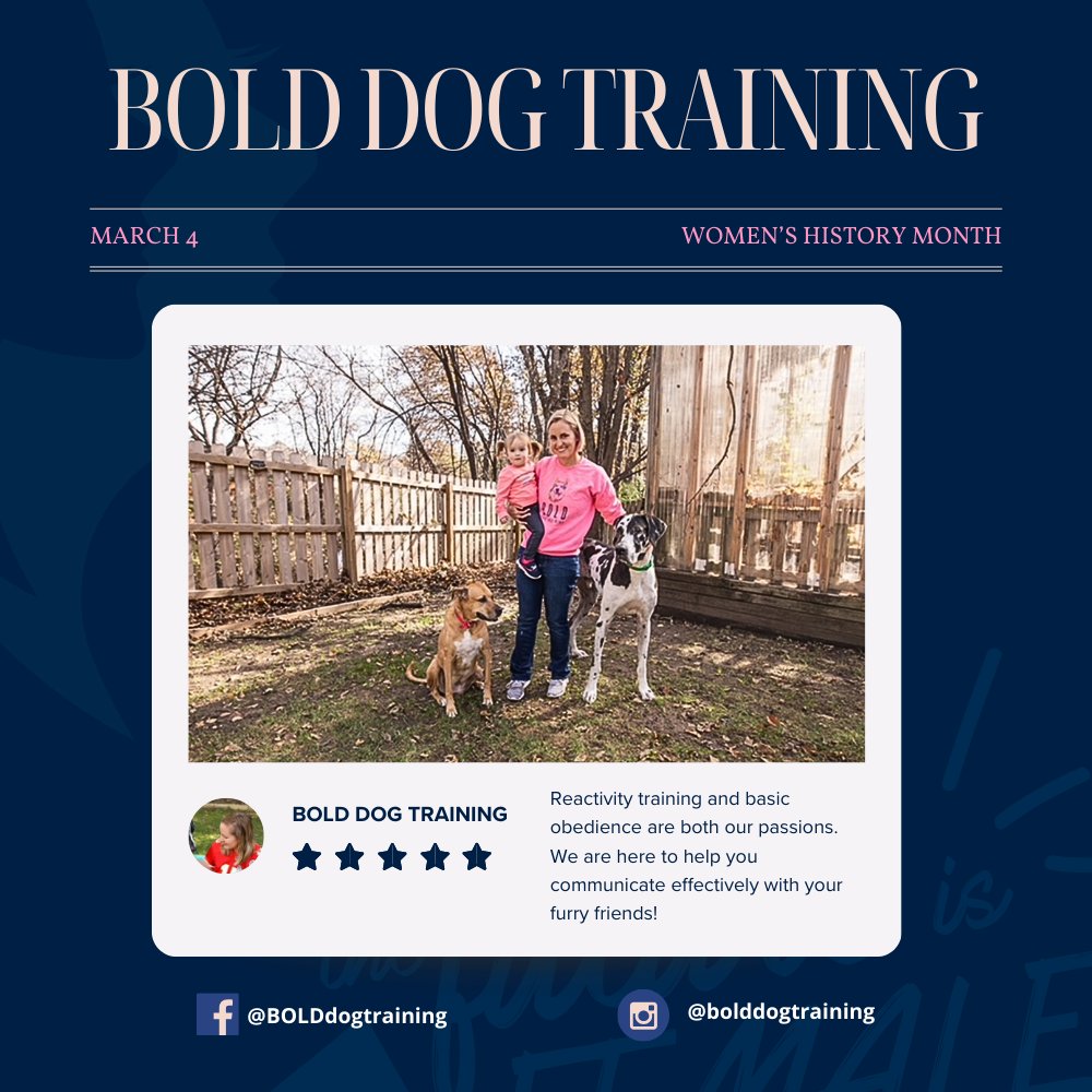The first woman business of the month is here! Introducing BOLD Dog Training which is a female-owned and operated business that focuses on relationship-building with people and their pups. Learn more at ow.ly/XKYo50QL5B5