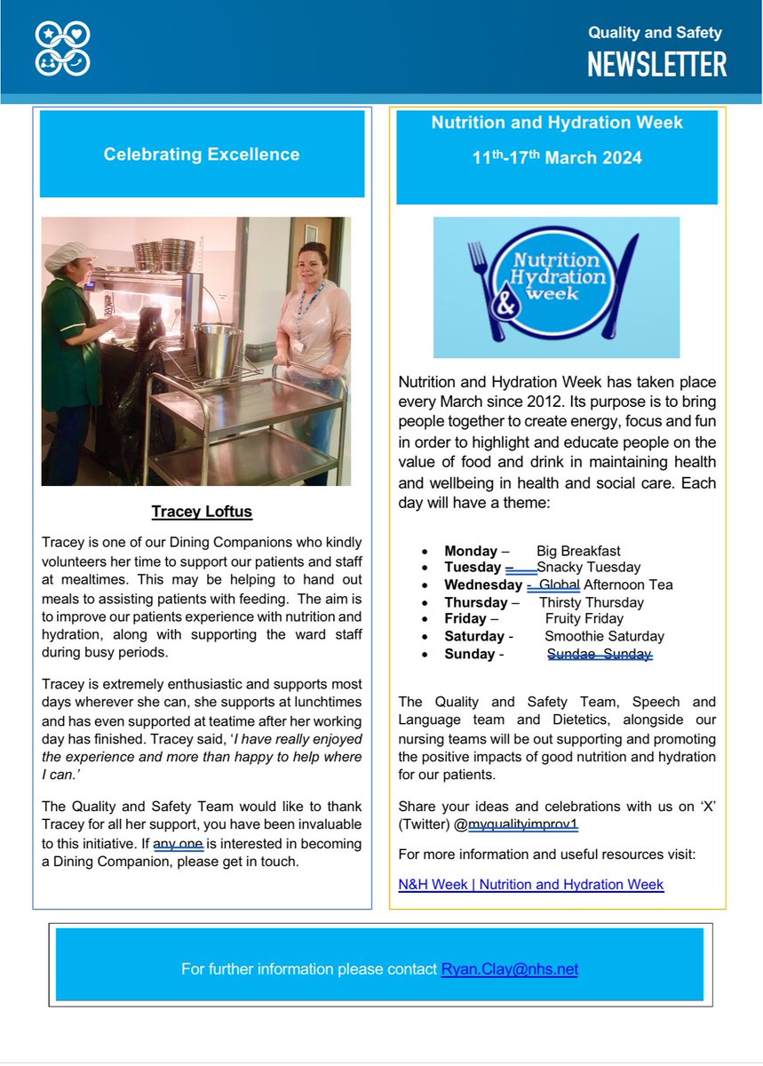 Our new Quality and Safety Newsletter is out. Please share with your teams and get in touch if you have any improvement projects you would like to share.