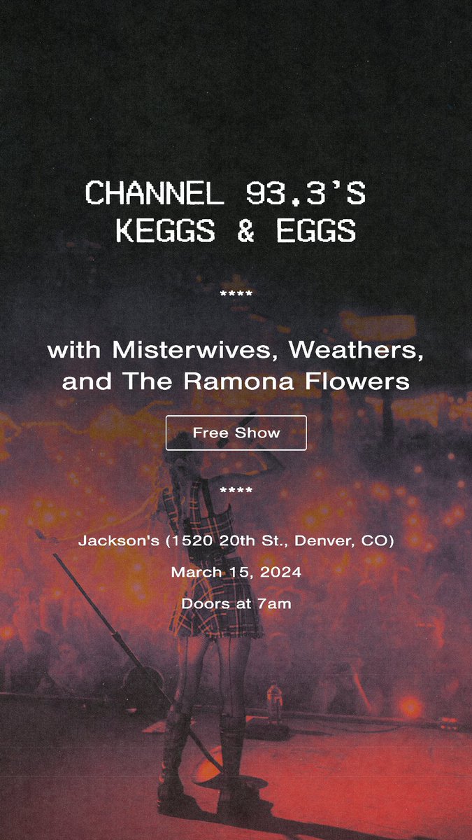 Can’t wait to see you for a free show thanks to Channel 93.3 on March 15, Denver!