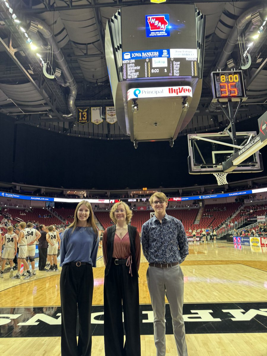 CONGRATULATIONS to Greene County High School vocalists Olivia Hoyt, Ava Schilling and Gavin Vander Linden, and their director David Heupel, on a beautiful performance on the National Anthem on Day 1 of the State Basketball Tournament!!