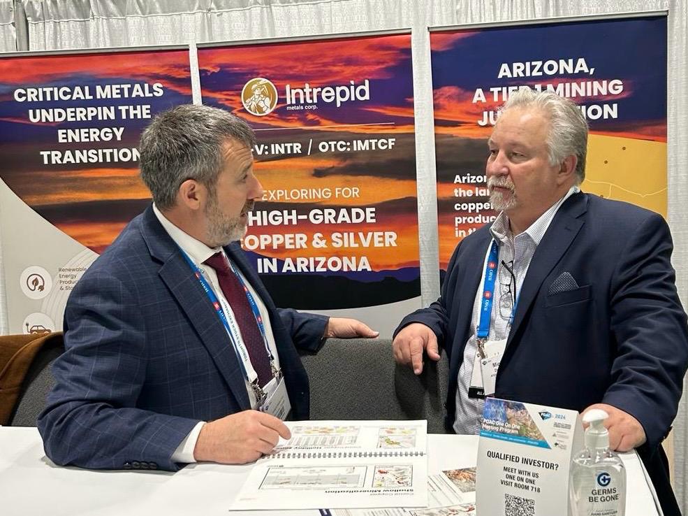 Join Intrepid CEO @K_Brophy at #PDAC2024 to learn more about our projects in #Arizona and our current drill program at Corral Copper.  TSX.V: $INTR #copper #mineralexploration #conference