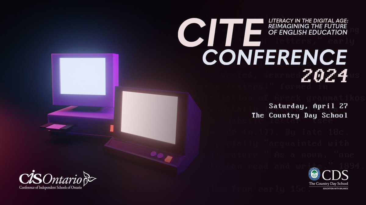 CISOntario's tweet image. April 27 – CITE Conference 2024 – Literacy in the Digital Age: Reimagining the Future of English Education. @CIS_CITE 🗝️Keynote speaker @ramonapringle. ⭐️14 Workshops. 🫱🏿‍🫲🏾Networking. 🍷Wine &amp;amp; 🧀Cheese. cisontario.ca/professional-l… 
#cisopd #teachersofenglish
