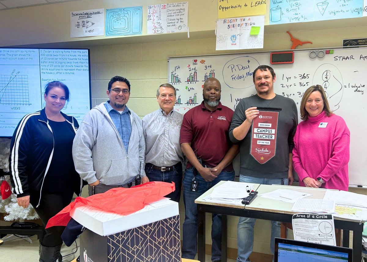 We were honored to deliver the special prize box to @AustinISD @Covington_Colts Teacher of the Year Hunter Willey! He has partnered with APIE's Math Classroom Coaching Program for over 10 years and will always have a special place in our hearts. #AISDJoy @cjones_APIE