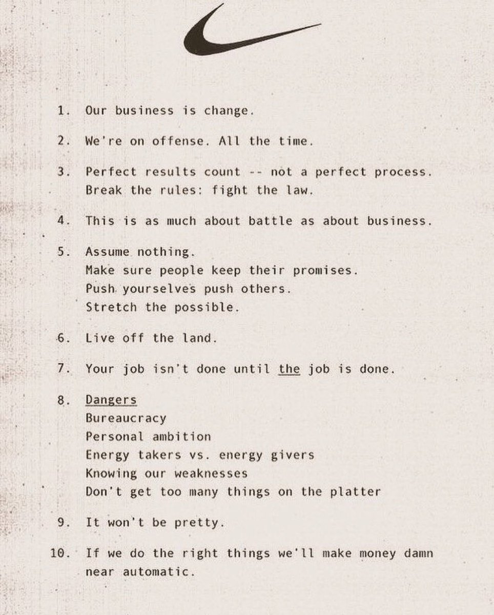 Nike staff memo from 1977.