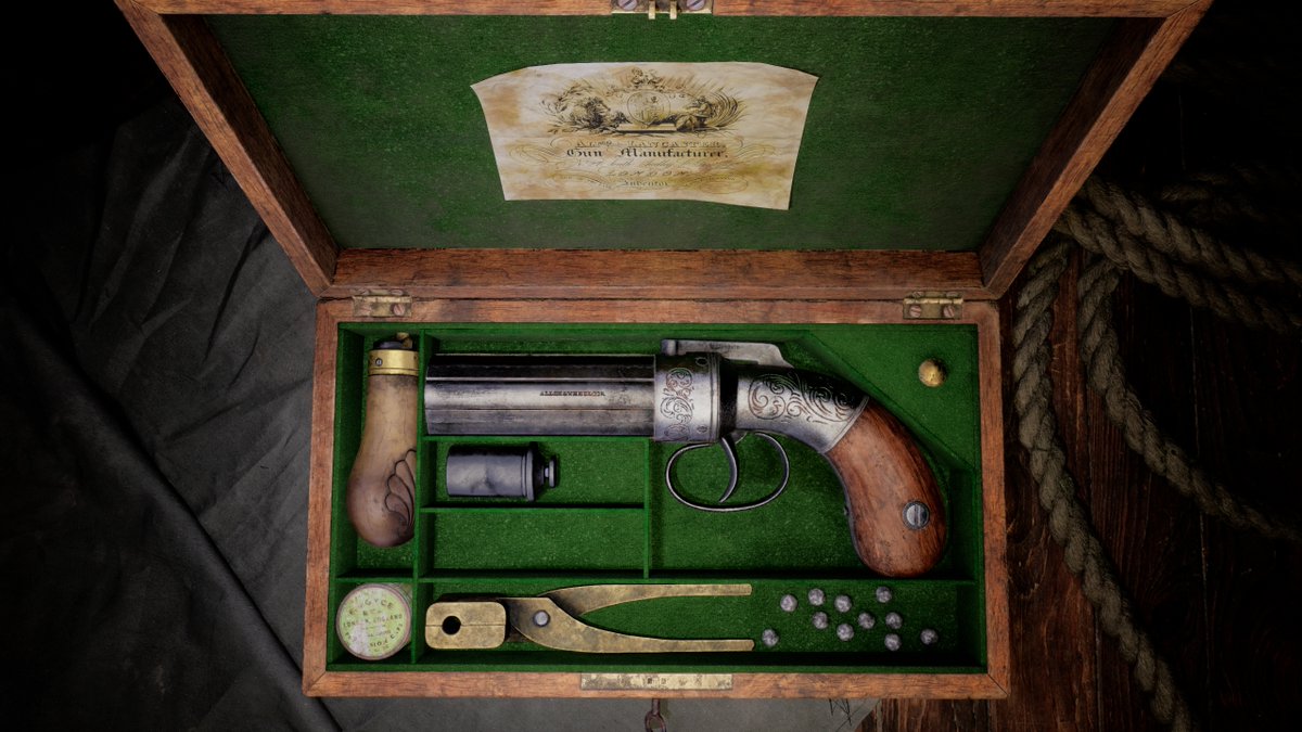 crazy_milk's tweet photo. Some more renders of my @HuntShowdown Fanart. The 1850 self defense Pepperbox Revolver. Maybe we see it one day? @Crytek Modelled in 3ds, textured in Substance Painter https://t.co/vNWR3itdnq