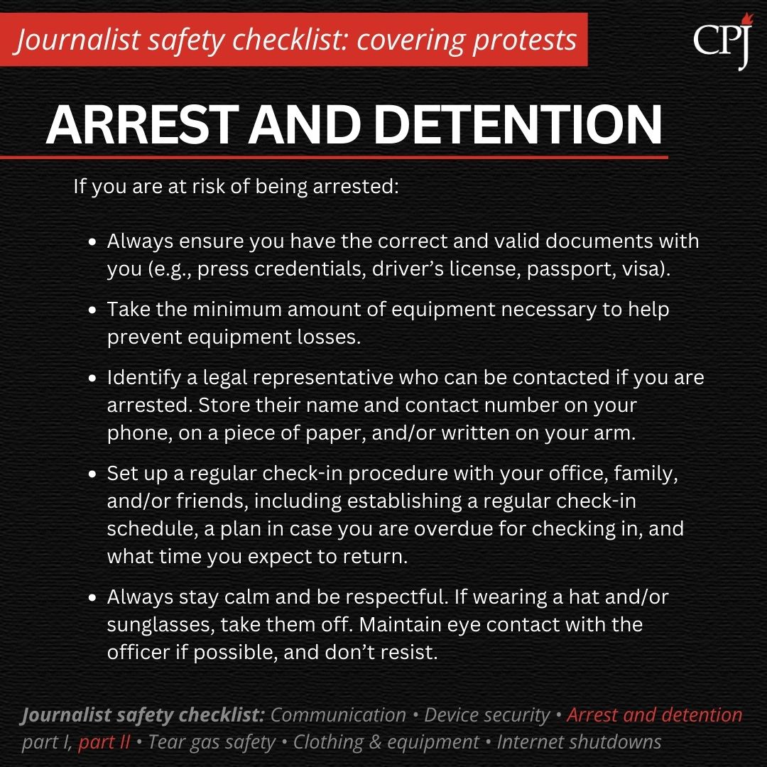 CPJ has assembled recommendations for journalists working in #Senegal, including how to prepare for and respond to tear gas, internet shutdowns, and arrest or detention. These #JournalistSafety resources, applicable to all journalists covering protests, can be found below (1/2).