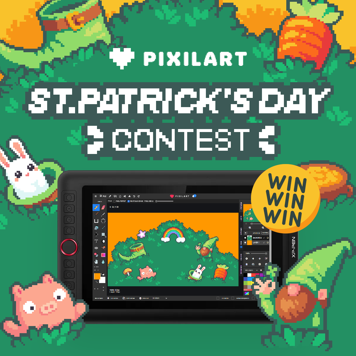 pixil_art's tweet photo. 👋 Dive into the festive spirit of 🍀 St. Patrick's Day 🍀 with your art! We invite you to craft a drawing that channels the luck and charm of the season. Whether it's leprechauns, clovers, or bursts of green, showcase your St. Patrick's creativity in this exciting contest! 😎

Get started: https://t.co/yobPd38GqZ 

#pixilart #pixelart #pixelartgallery #stpatricksday