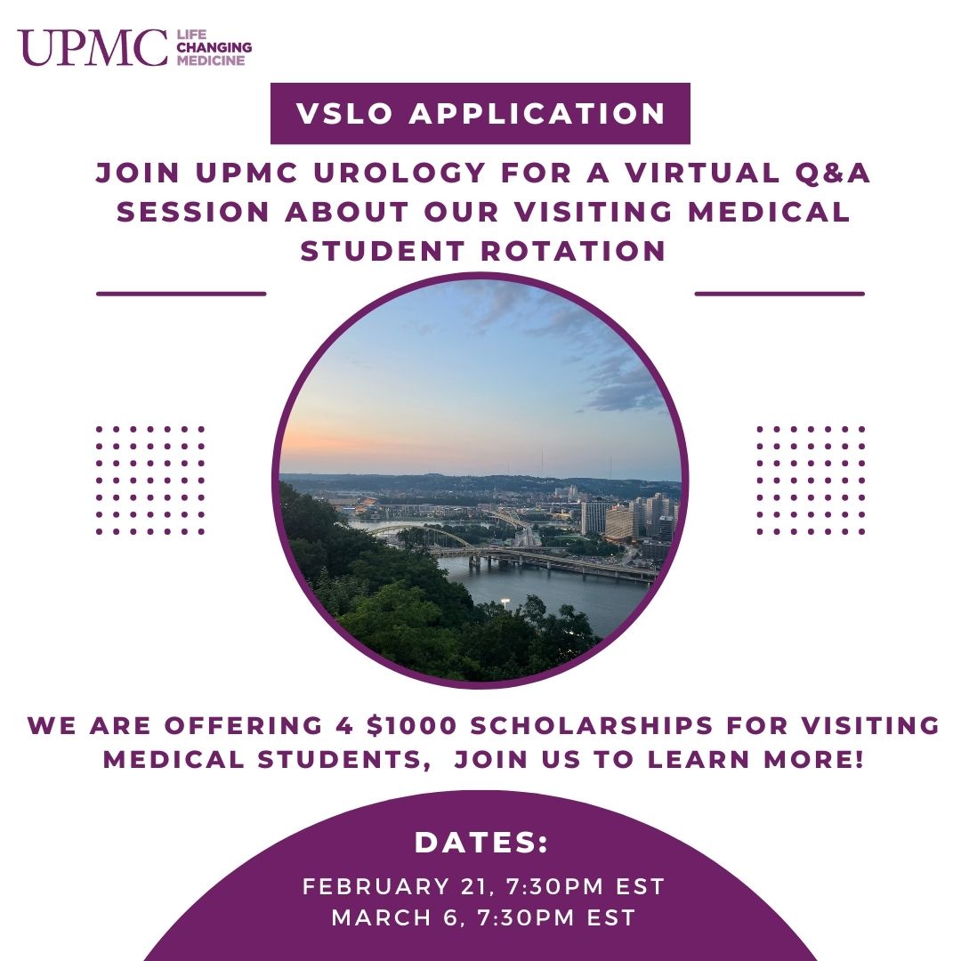 🚨Join us for our VSLO Sub-I Q&A this Wednesday, March 6, at 7:30PM EST to learn more about our Sub-I! We have 4 $1000 scholarships for visiting students! Sign up at the link below: forms.office.com/r/zRaZBzP17C @UroResidency @Uro_Res #AUA #AUAmatch #urosome